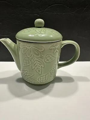 Hallmark Mini Green Floral Teapot W Lid - 5” Tall - Tea For One - Ceramic EUC • $8.99