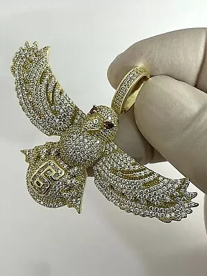 3 Ct Round Cut Simulated Diamond Eagle Men's Charm Pendant 925 Silver Gold Plate • $136.79