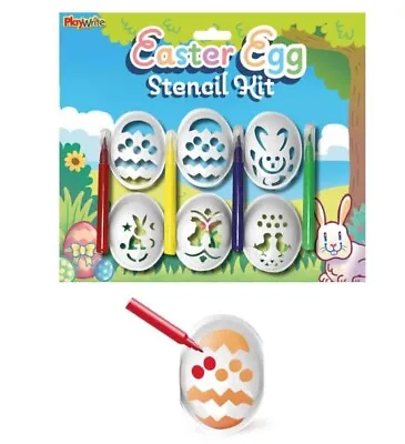 Easter Egg Decorating Stencil Kit With 6 Stencils & 4 Colouring Pens  Kids Craft • £2.99