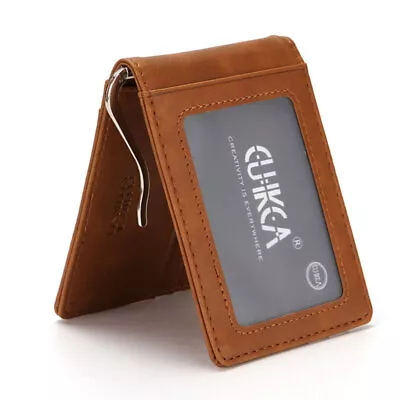 RFID Men's Leather Slim Bifold Money Clip Wallet Front Pocket Credit Card HAU HF • $8.25
