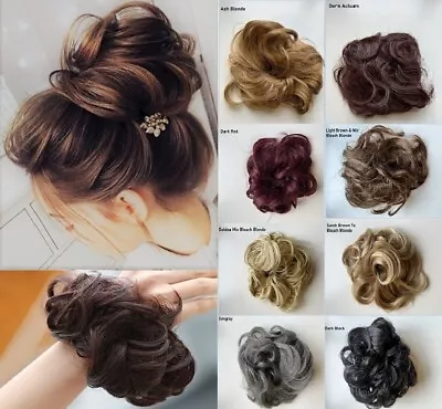 £0.99 • Buy Curly Messy Bun Hair Piece Scrunchie Updo Thick Hair Extensions Real As Human UK