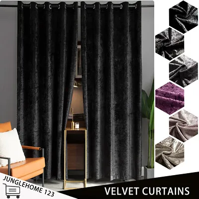£9.02 • Buy Luxury Crushed Velvet Curtains Pair Of Eyelet Ring Top Fully Lined Ready Made
