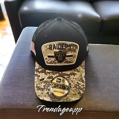 Las Vegas Raiders New Era 2021 Salute To Service Trucker 9FORTY Adjustable Hat  • $23.95