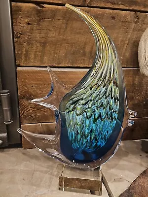 Murano Art Glass  17 Inch By 12 1/4  Angelfish Sculpture Collectable • $250
