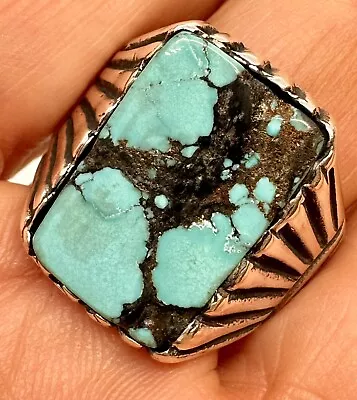 Men's Turquoise Ring Size 13 Sterling Silver Southwestern Handmade Signet • $83.94