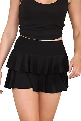 Womens Frill Rara Skirt Plain Layered Club Wear Dance Casual Party Mini Skirt • $17.68