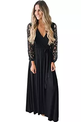 Kranda Womens Vintage Floral Lace Long Sleeve Faux Wrap V Neck Party Long Maxi • $7.99