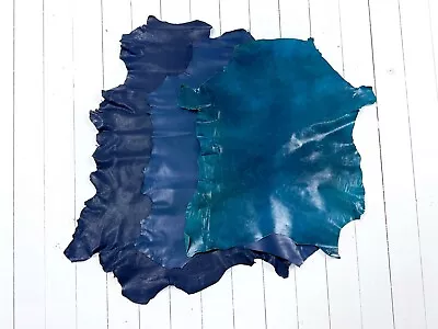 £39.99 • Buy 1mm Dyed Veg Tan Suede Sheepskin Leather Craft Half/whole Hide - Blue Mixed