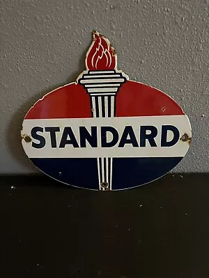 Vintage Standard Gasoline Porcelain Sign Service Station American Oil Torch Gas • $49.99