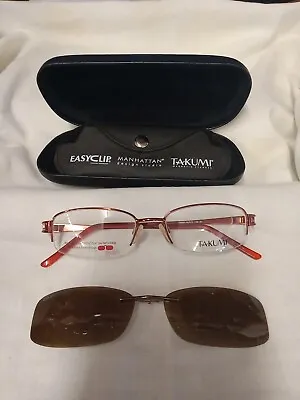 Women's Takumi Eyeglasses Frames T9605 Brown Magnetic  Sunglass Clip  50-17-135 • $18.99