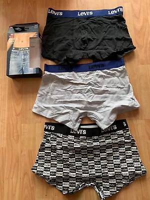 New LEVIS Men’s 3 Pack Of Boxer Shorts Check White  MEDIUM LARGE  XL LARGE XL • £16.99