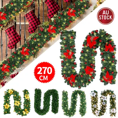 Christmas Xmas Tree Garland Rattan And LED Lights Stair Door Wreath Decorations • $6.84