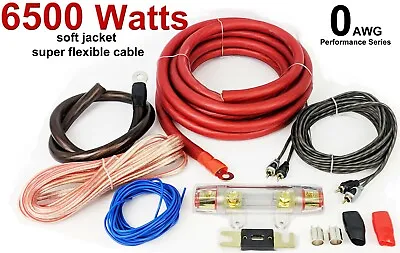 £49.99 • Buy 0 Awg Gauge Car Audio Amp Amplifier Wiring Cable Kit 6500 Watts Big Power Bass!