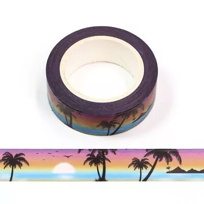 Palm Tree Sunset Washi Tape Decorative Self Adhesive Masking Tape 15mm X 10m • £3.74