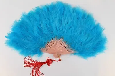 Turquoise Large Turkey Marabou Feather Fan 21 X12  For Dancing Wedding Burlesque • $12.99