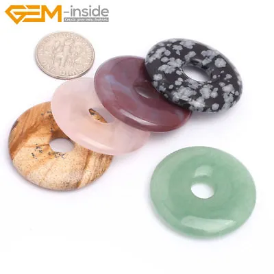 £3.26 • Buy Natural Gemstones Round Donut Pendant Beads For Jewellery Making 1 Pcs UK