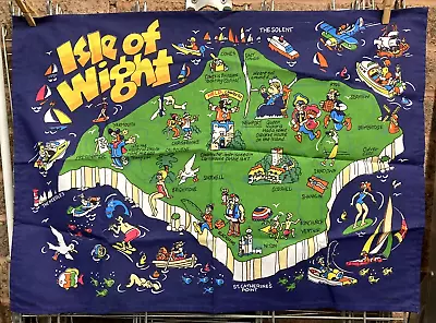 Vintage Isle Of Wight Cartoon Style Map 100% Cotton Tea Towel UNUSED SOUVENIR. • £9.99