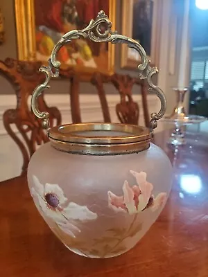Legras Mont Joye Saglier Enamel Flowers Cameo Glass Biscuit Ice Bucket Gold Vase • $280