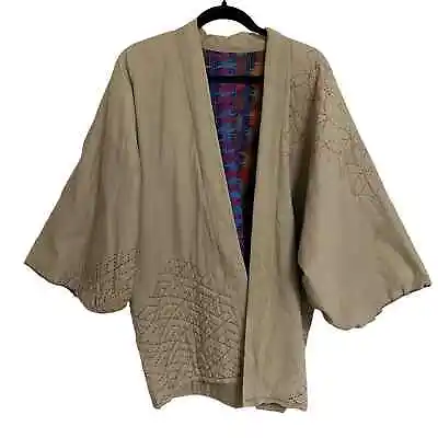 Vintage Quilted Embroidered Open Jacket Handmade Signed 1984 Kimono Sleeve  • $39.99