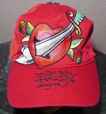 RARE Vintage Ed Hardy By Christian Audigier Embroidered Trucker Hat Heart Dagger • $26.99
