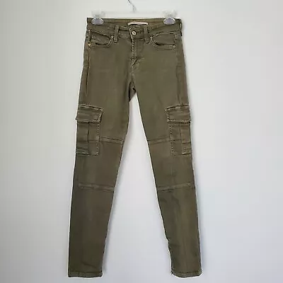 VINCE Women Sz 25 Moto Skinny Distressed Jeans Army With Ankle Zip Olive Green • $9.99