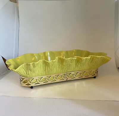 Vtg Miramar Of California Lime/Chartreuse Ruffle Pottery Gold Stand 1955 # 255 • $32.99