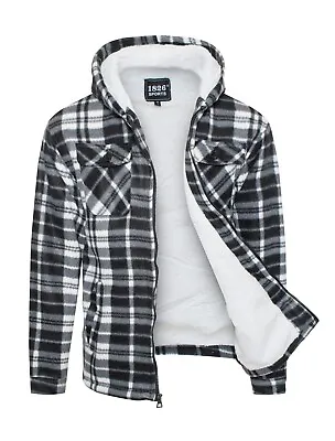 1826 Men's Sherpa Lined Full Zip Hooded Flannel Plaid Shirt Jacket • $28.49