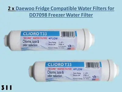 2x Daewoo Fridge Pushfit Compatible Filters For DD7098 Fridge Freezer RO  • £10.99