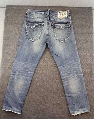 True Religion Jeans Mens Rocco Flap Pocket Skinny Distressed Blue Size 34x30 • $34.92