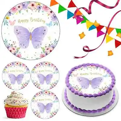 Happy Birthday Butterfly Edible Cake Topper Party Decoration Celebration Cupcake • £6.49