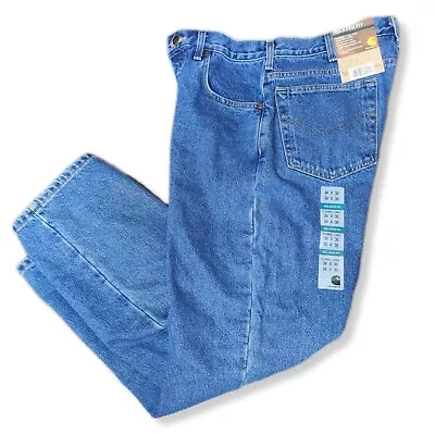 Carhartt Jeans Mens 34x30 Blue Flannel Lined Insulated Straight Leg Work Relaxed • $39.88