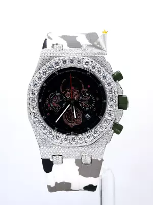 15.14 Ct Round Moissanite Custom Made Military Style Rubber Straps Watch For Men • $815