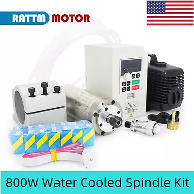 CNC 0.8KW Water Cooled Spindle Motor ER11+1.5KW VFD Inverter+65mm Clamp+80W Pump • $234.99