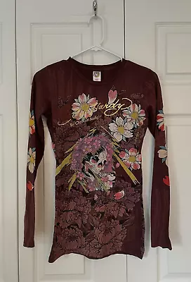 Ed Hardy Long Sleeve Skull Lightning Floral Shirt XS • $39.99