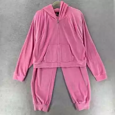 Victoria's Secret L TRACKSUIT SET Full-zip Hoodie+jogger Pant PINK VELOUR • $79.99