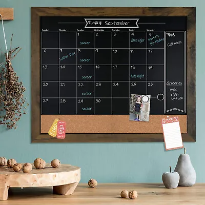 £25.91 • Buy 24  Rustic Frame Chalkboard Calendar & Bulletin Combo Board Magnetic Blackboard