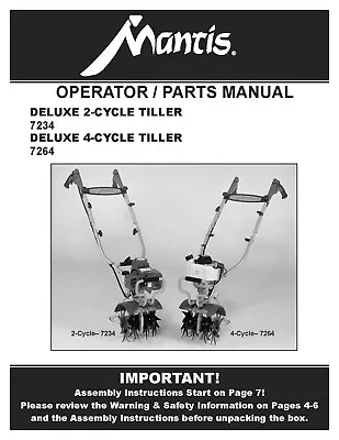 Tiller OP & Service Parts Mantis Deluxe 2-Cycle 7234 & 4-Cycle 7264 P-N 401775 • $18.79