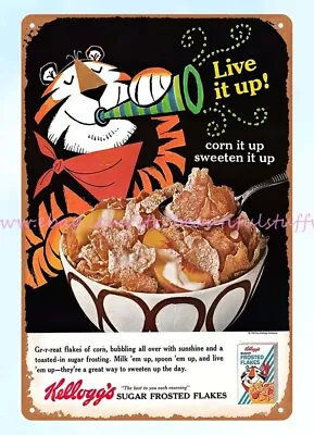 Retro Garage 1950s Kellogg's Tiger Sugar Frosted Flakes Cereal Metal Tin Sign • £18.12