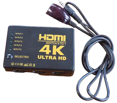 4K HDMI Switch Switcher Selector 5 Port Splitter Hub IR Remote For HDTV PS3 UK • £6.99