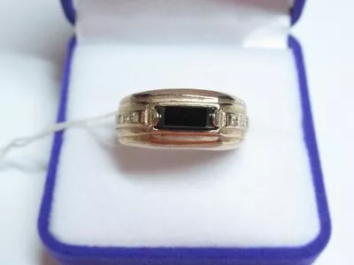 Vintage Soviet USSR Golding Ring Sterling Silver 925 Black Glass Men's Size 10.5 • $195