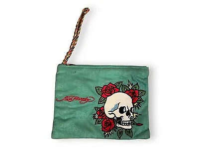 Vintage Ed Hardy Embroidered Wristlet   NWOT  Metallic Shimmer Fabric • $85