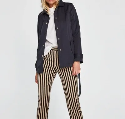 $30.48 • Buy Zara Navy Womans Jacket Coat Lightweight Safari Belt Size M New 