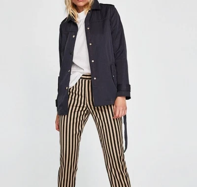 $30.48 • Buy Zara Navy Womans Jacket Coat Lightweight Safari Belt Size M New 