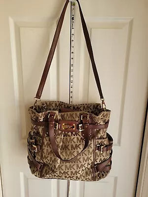 Michael Kors Gansevoort Brown MK Canvas Tote Handbag Purse Large • $69.99