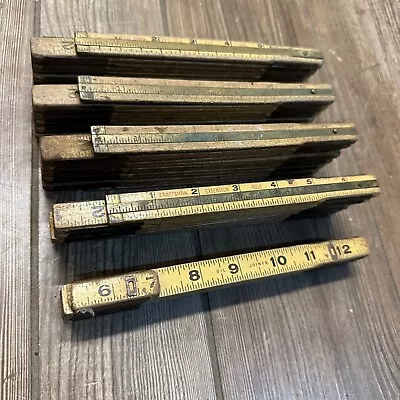 Vintage Craftsman Lot (5) Extension Rule Rulers 72   Estate Wood & Brass • $9.99