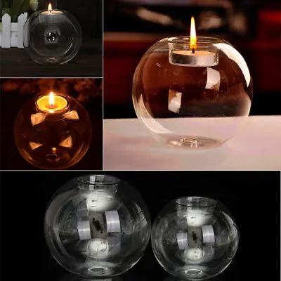 Candle Holder Tea Clear Light Lantern Stick Burner Vase Crystal Glass Christmas • £8.95