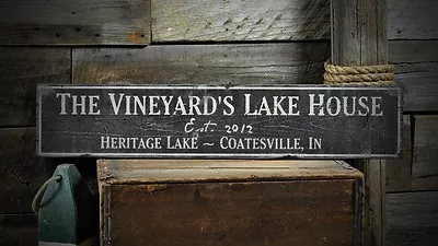 Custom Family Lake House Sign - Rustic Hand Made Vintage Wooden • $189