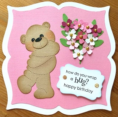 £1.99 • Buy Handmade By Susie Hugging Bear & Flowers Birthday Quote Card Topper