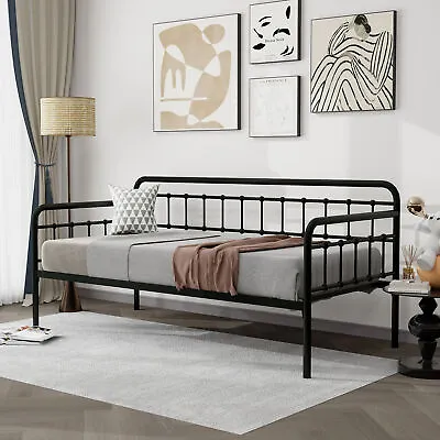 Twin Metal Daybed Frame With Headboard Premium Steel Slat Victorian Sofa Bed • $151.99