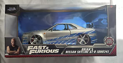 Brian's Nissan Gtr Skyline R34 Silver & Blue Fast & Furious 1/24 Car Jada 97158 • $19.99